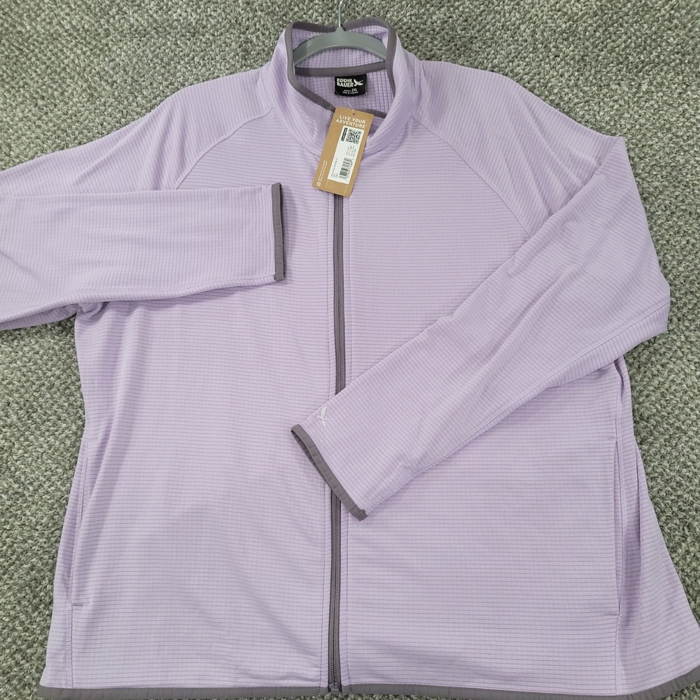 Eddie Bauer Womens 2XL Lavender Purple Grid Fleece Full Zip Stretch Jacket NWT
